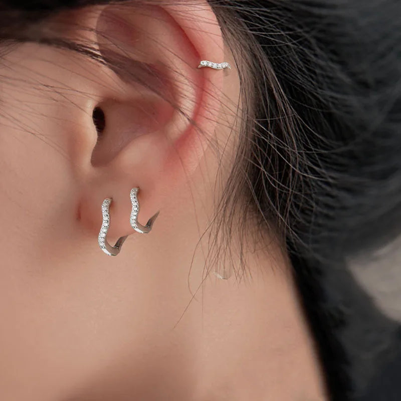 Stainless Steel Minimal Wave Hoop Earrings